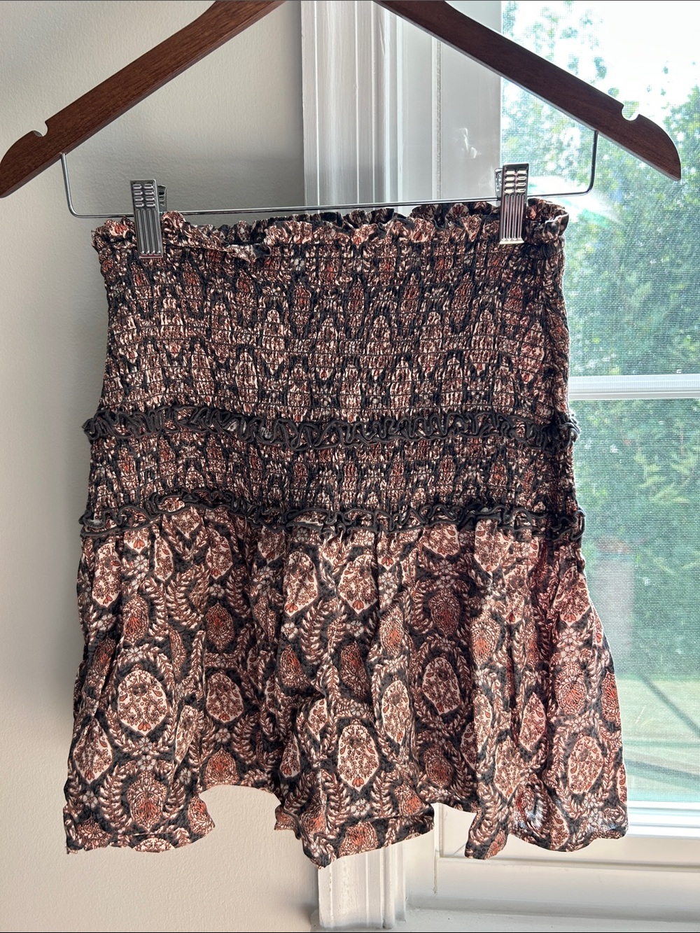 August The Label Smocked Tiered Mini Skirt